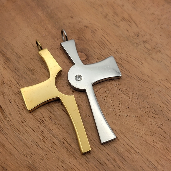 Two-Tone Cross Pendant Necklace - Picture 4 of 7